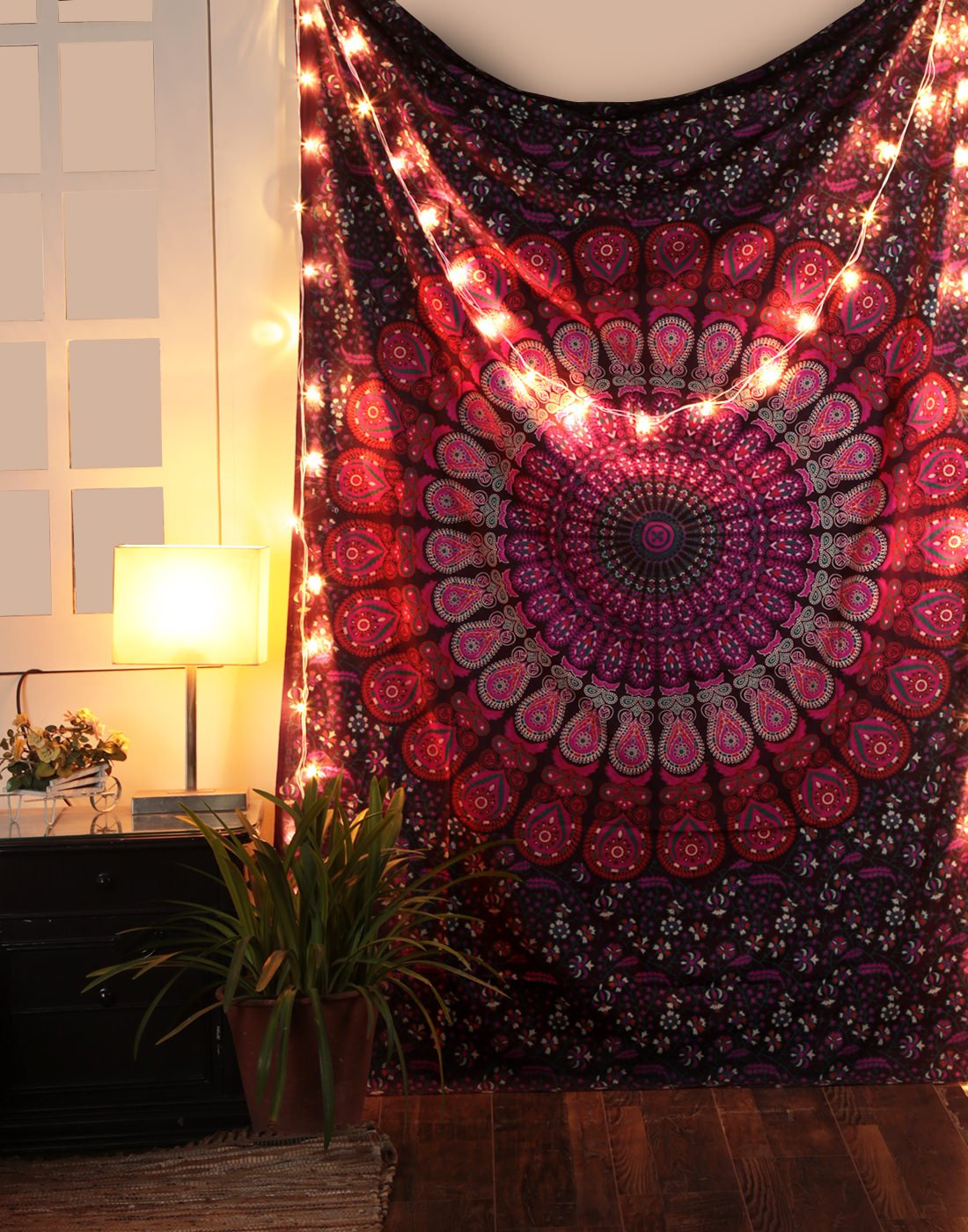 RAJRANG Hippie Mandala Tapestry Wall Hanging 127x152 cm 100% Cotton Aesthetic Peacock Poster Tapestries Boho Bohemian for Home Decor - Pink Purple
