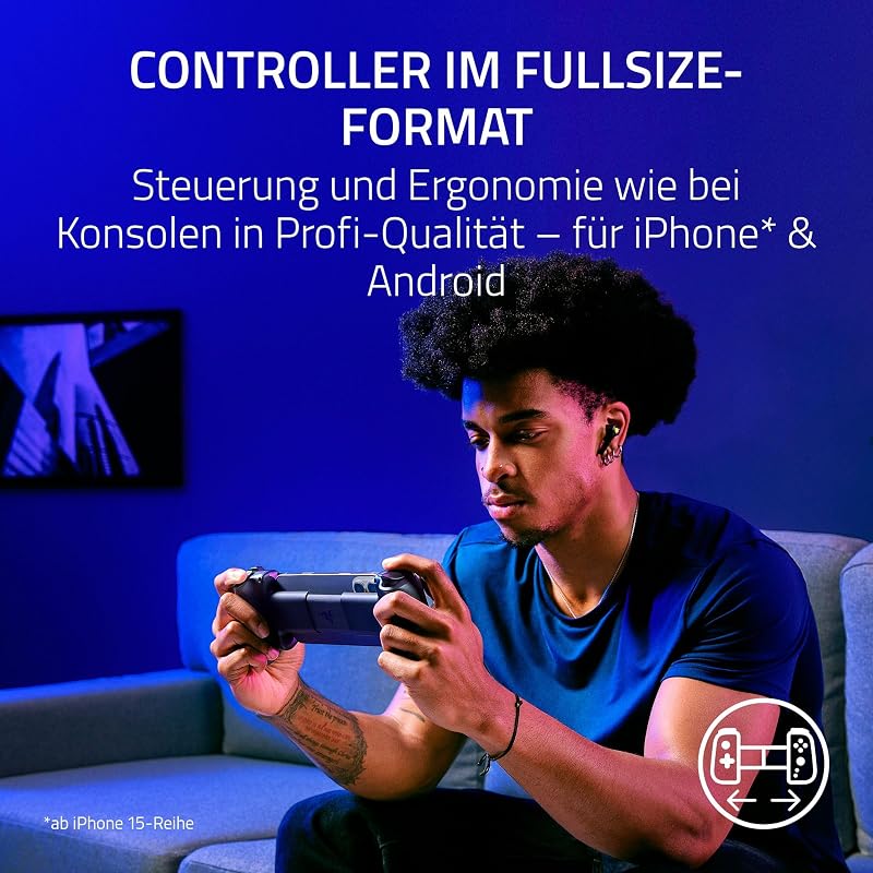 Kishi V3 - Fullsize Mobil-Controller für iPhone und Android Smartphones - USB-C Plug-and-Play - Anti-Drift Analogsticks - 12 Tasten - Sensa HD Haptics - Nexus Game Launcher, Schwarz