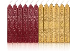 Bememo 12 Pieces Sealing Wax Sticks with Wicks Antique Fire Manuscript Sealing Wax for Stamp, Christmas Gift, Wedding Invitations, Packaging Decoration(Flashing Wine Red and Gold)