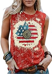 4th of July Tank Tops Women Sunflower Tees Shirts
