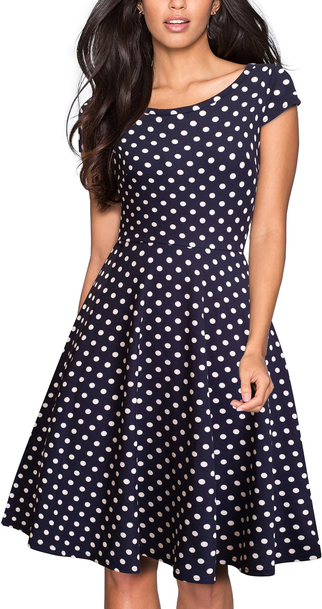 HOMEYEE Women's 1950s Vintage Elegant Cap Sleeve Swing Party Dress A009
