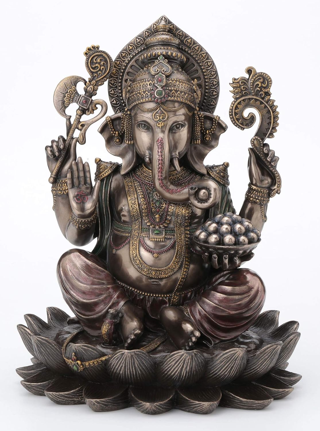Veronese Design 10.24 Inch 5 lbs Lord Ganesha Sitting on Lotus Hindu God Antique Bronze Finish Statue