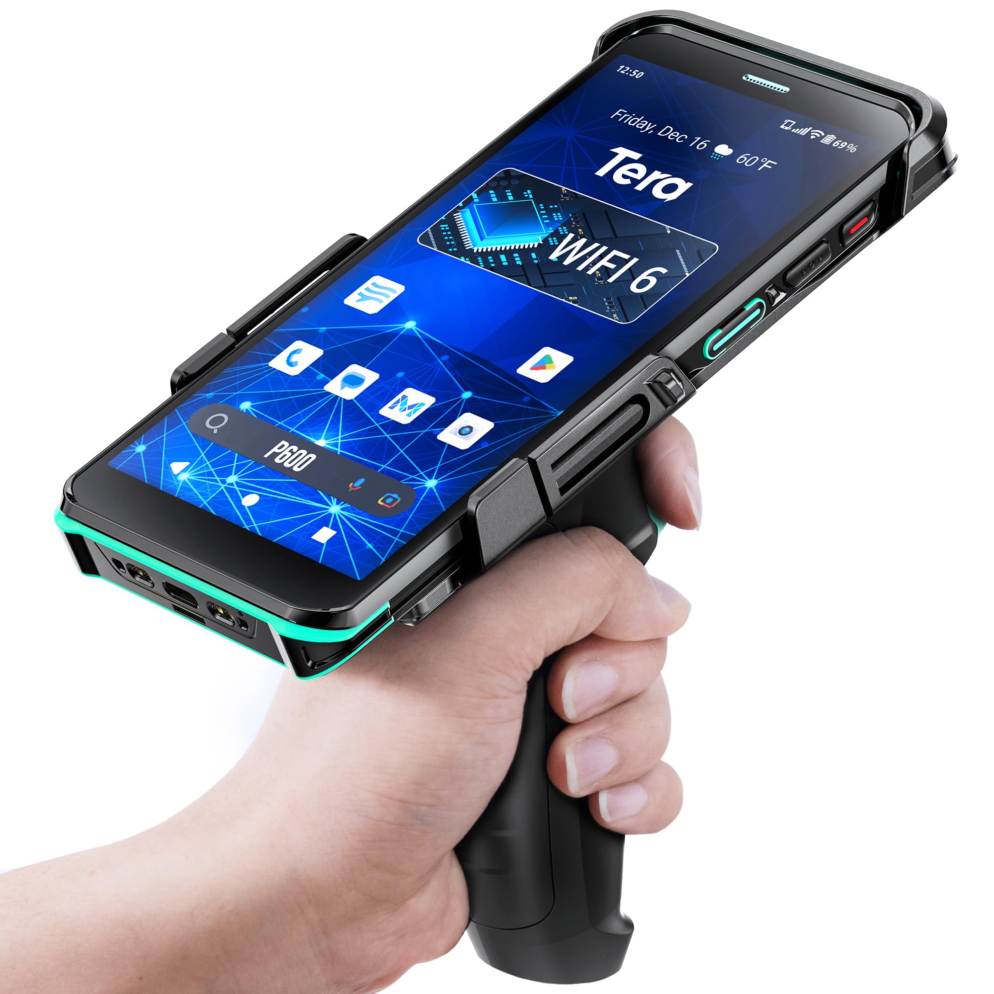 Photo 1 of Tera Android 11 Barcode Scanner PDA: with Pistol Grip Wi-Fi 6 Ready Handheld Mobile Computer 6” Full Screen Qualcomm CPU HS7 Scan Engine IP67 Rating 4+64 GB QC 3.0 Fast Charge Inventory Scanner P600