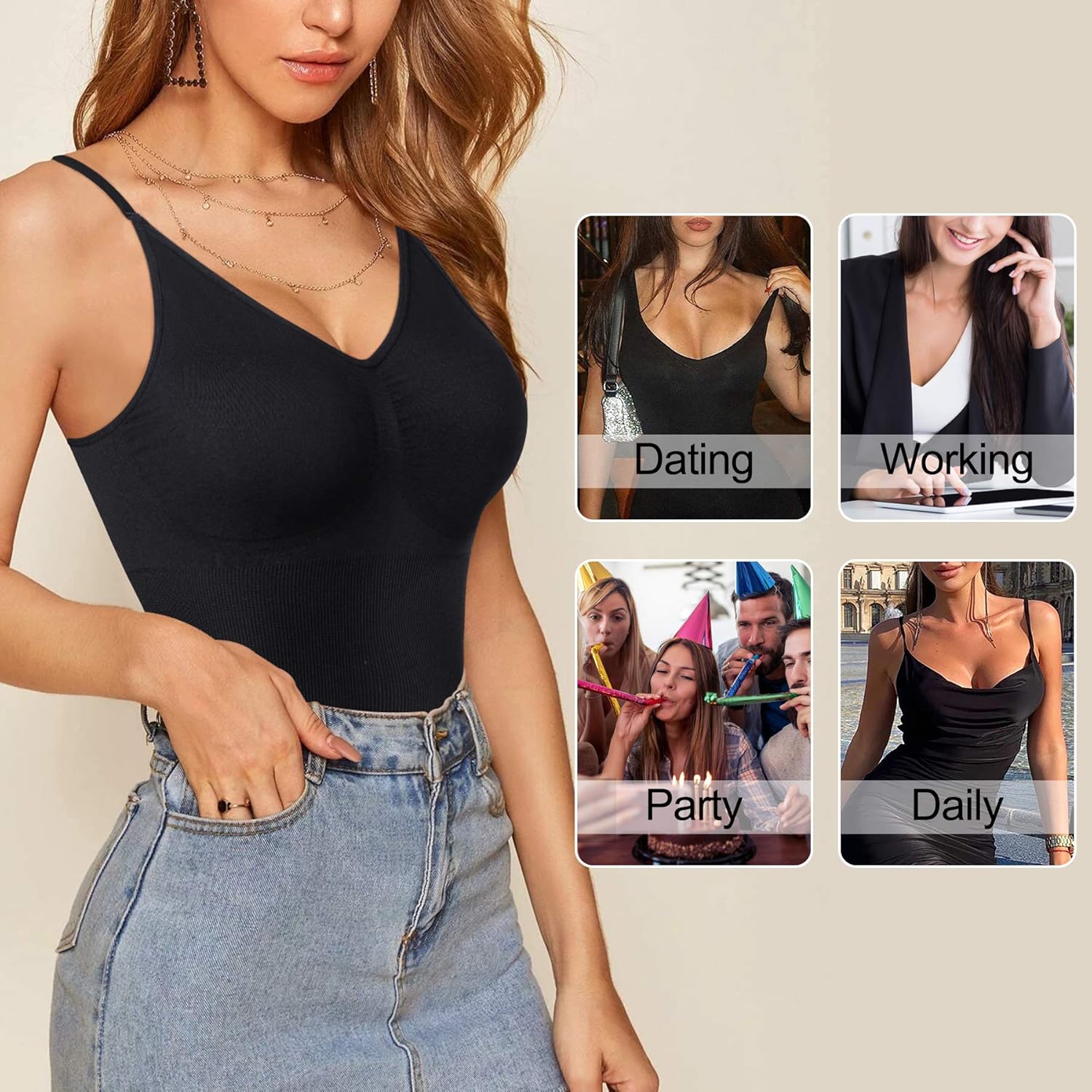 Irisnaya Women Slimming Bodysuits Shapewear Tops Tummy Control Body Shaper Spaghetti Strap Camisole Leotards Bodycon Jumpsuit at  Women’s Clothing store