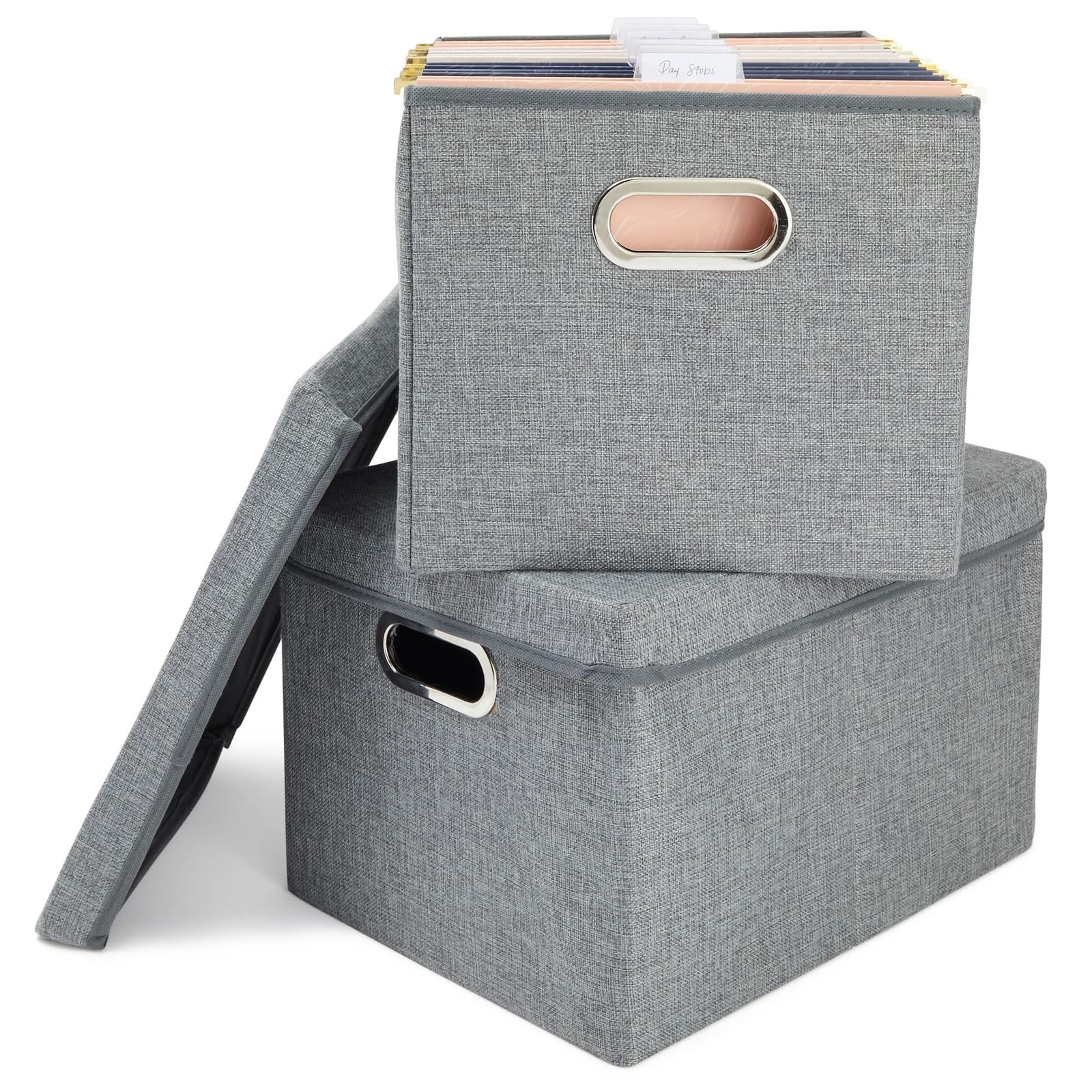Stockroom Plus 2 Pack Decorative File Boxes Storage with Lids, Filing