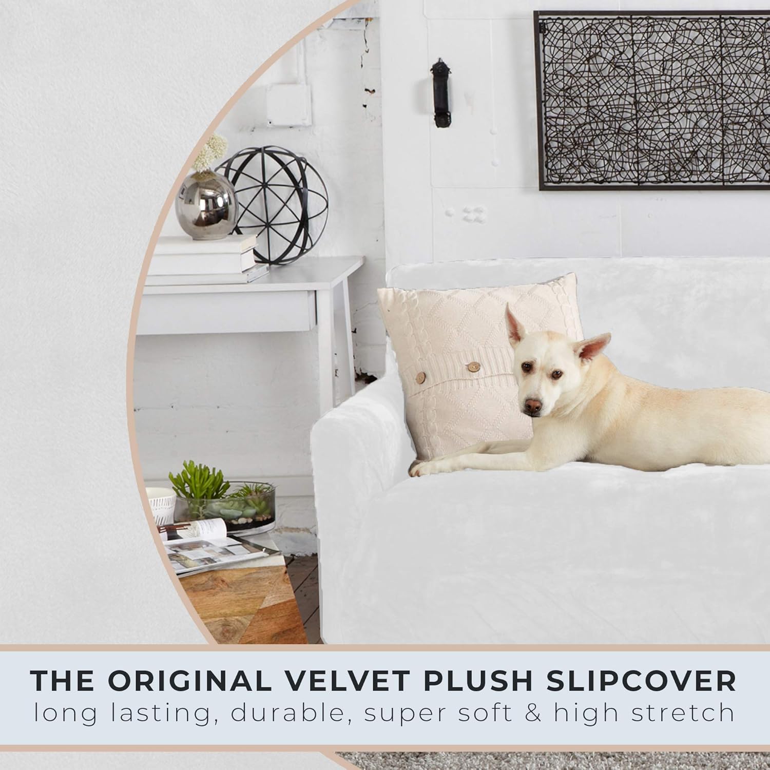 Great Bay Home Velvet Plush Stretch Arm Chair Slipcover. Velvet Chair Furniture Protector, Soft Anti-Slip, High Stretch (Chair, White): Home & Kitchen