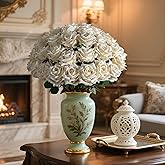 Ttranewsoo Fake Roses Faux Flowers Silk Roses 36PCS Artificial Roses with Stems Realistic Artificial Flowers Suitable for Indoor Home Decoration DIY Bouquet Wedding Decor Party Decor 16.5In (White)