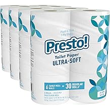 Amazon Brand - Presto! 2-Ply Ultra-Soft Toilet Paper, 24 Family Mega Rolls = 120 regular rolls, 6 Count (Pack of 4), Unscente
