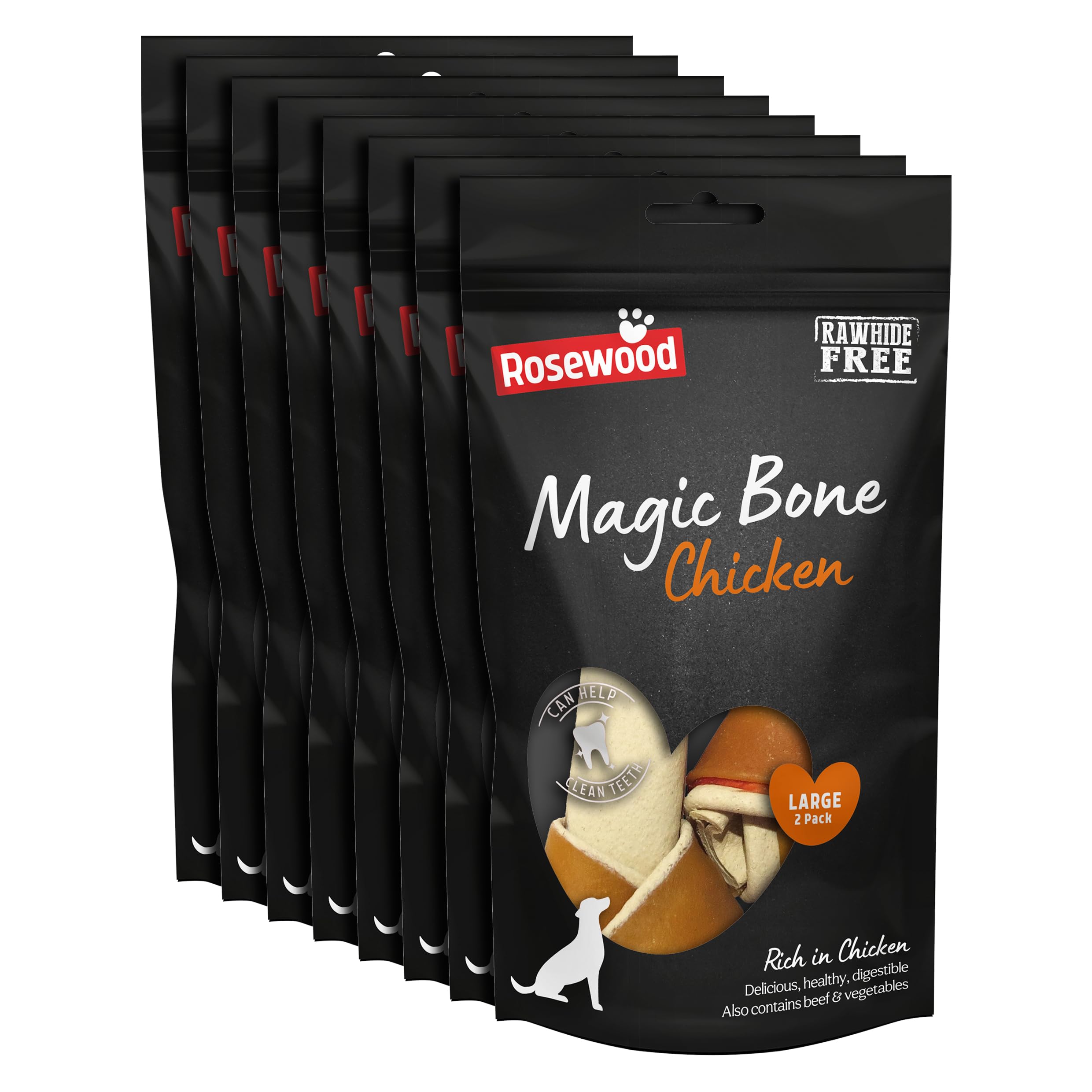 Rosewood Magic Bone Chicken Treats for Dogs - Chicken Flavour Dog Treats, Rawhide Free, Large Sized Dog Chews for Medium and Large Dogs, 2pc (Case of 8 x 140g)