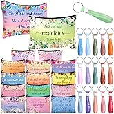Hillban 32 Pcs Canvas Cosmetic Makeup Bag Women Valentine's Day Inspirational Gifts Travel Toiletry Makeup Bag Pouch with Inspirational Keychains for Women Teacher Appreciation Gift(Floral)