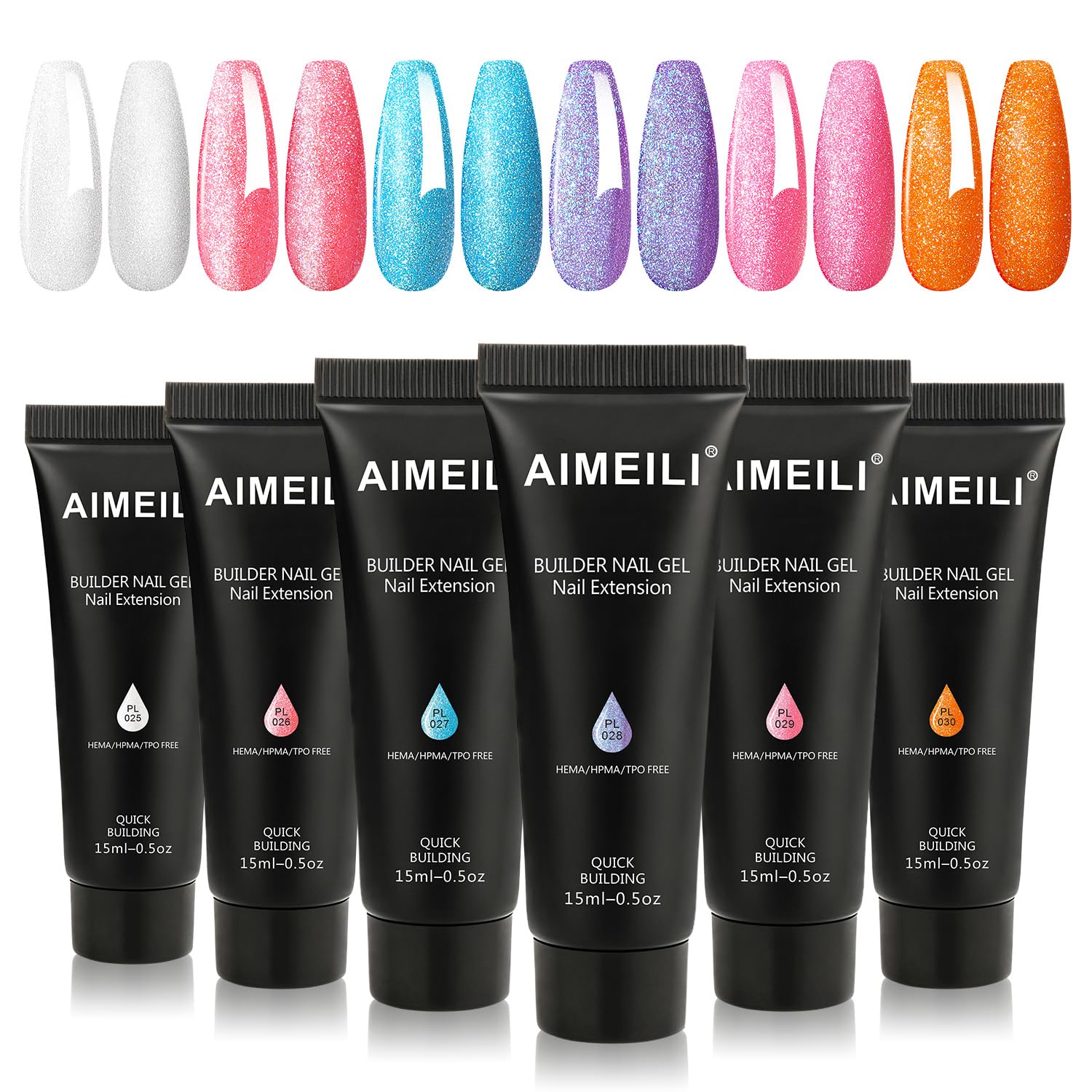 AIMEILI Builder Nail Gel Kit, 6 Colours 15ml UV LED Nail Enhancement Gel Gifts Set