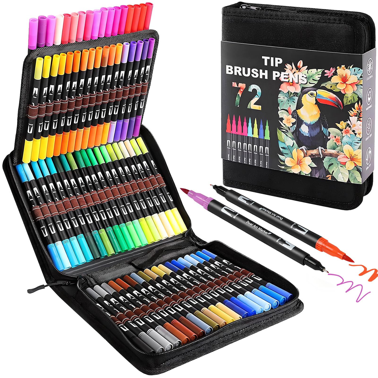 Photo 1 of TOSHARE Double Brush Marker Pens, 72 Colors Art Markers Set with Fine Tip and Brush Tip for Kids Adult Coloring Book Hand Lettering Calligraphy Drawing Art Supplies Kit