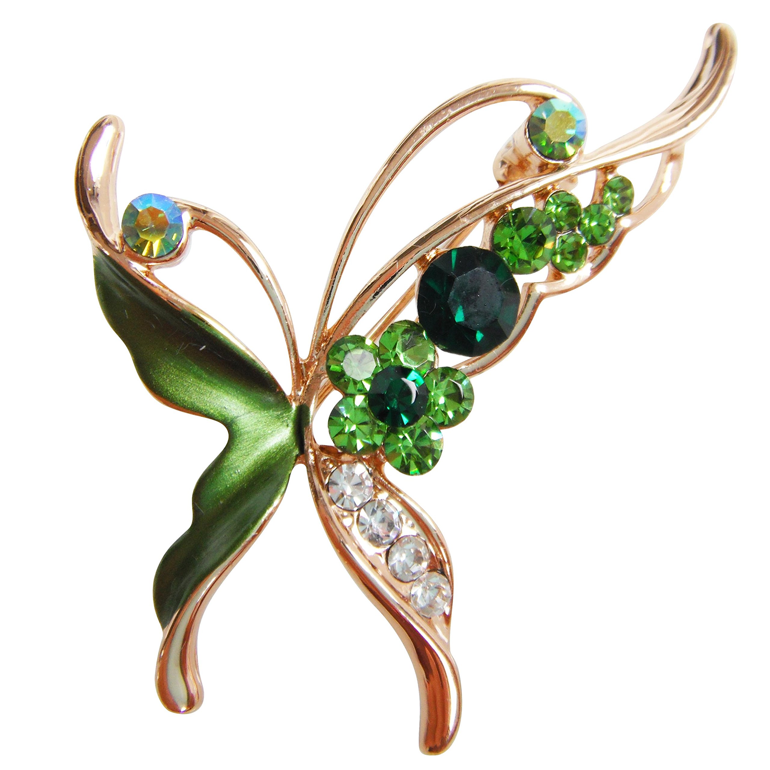 Navachi 18k Gold Plated Green Enamel Crystal Butterfly Az7154b Brooch Pins