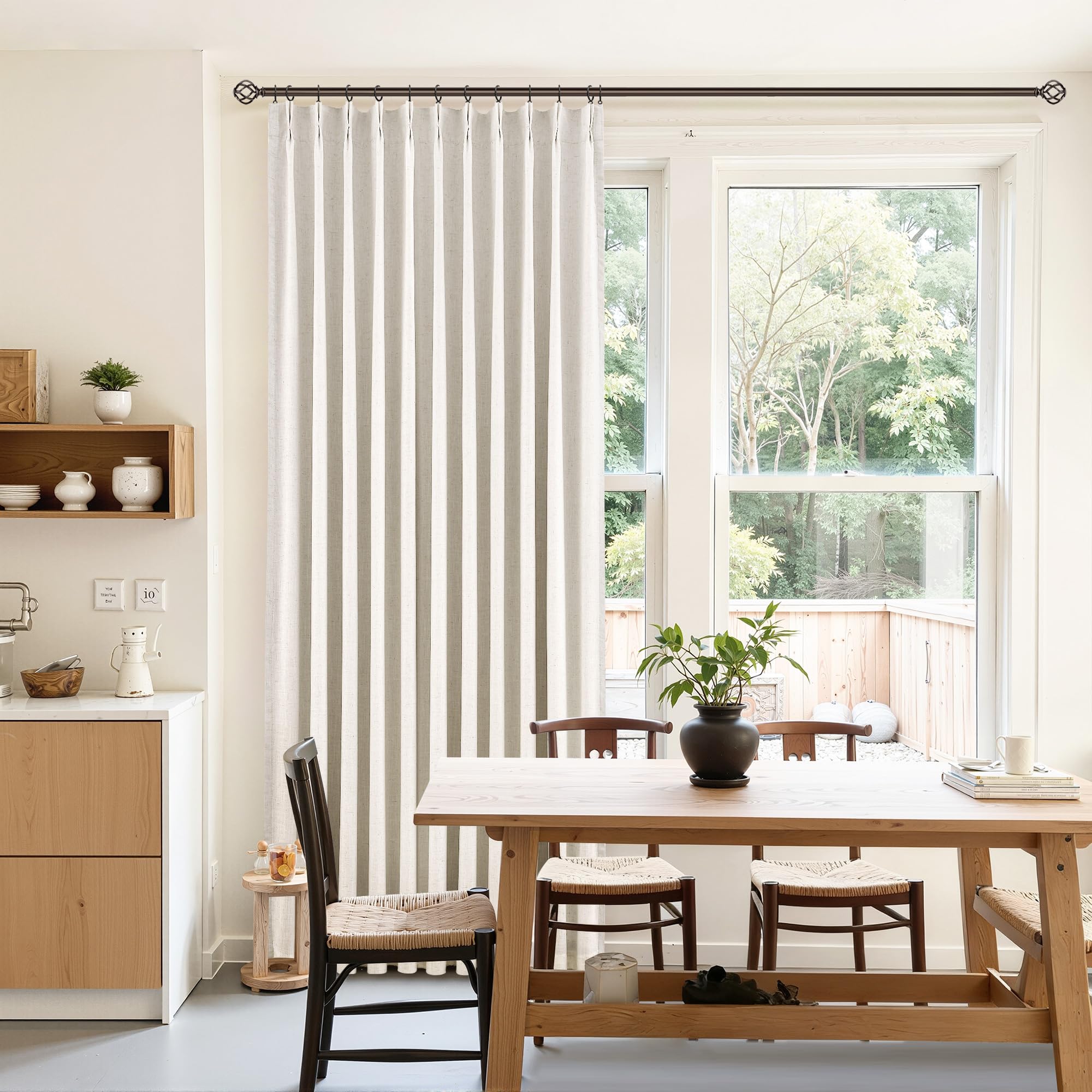 Photo 1 of 100% Blackout Pinch Pleated Linen Curtains 96 Inches Long Double Layer Black Out Drapes for Living Room Soundproof Pinch Pleat Room Darkening Window Treatments for Bedroom 60x96 Natural 1 Panel