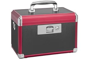 GODLONSEN Medication Lock Box - 11.2 x 7.6 x 7.6 Inch Medium - Medicine Lock Box With Key, Lock Box for Medication, Lockable Medicine Storage Box - Black & Red