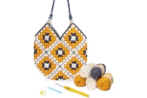 Yeezhee Crochet Kit for Beginners, Crochet Bag Starter Kit with Step-by-Step Video Tutorials, Granny Square Crochet Tote Bag Set, Knitting Kit Including Yarn, Crochet Hook, Gingerbread