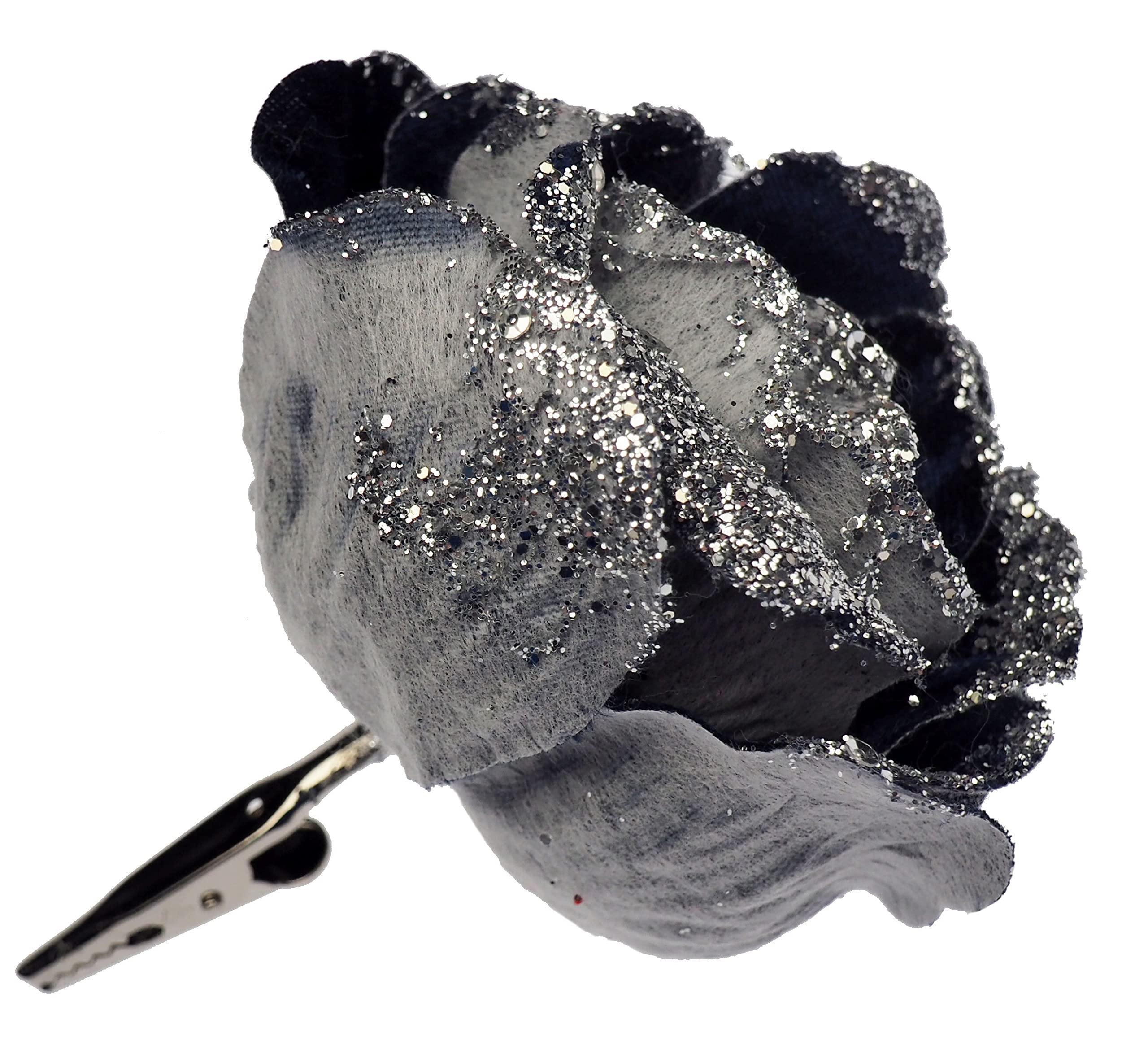 BWG Clip On Midnight/Navy Blue Rose Flower Christmas Tree Decorations (Set of 6)