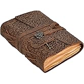LEATHER VILLAGE Handmade Leather Bound Floral Embossed Journal for Women- Medium | 260 Pages Blank of Vintage Paper Writing, Sketchbook, Notebook - Brown - 7X5 Inches