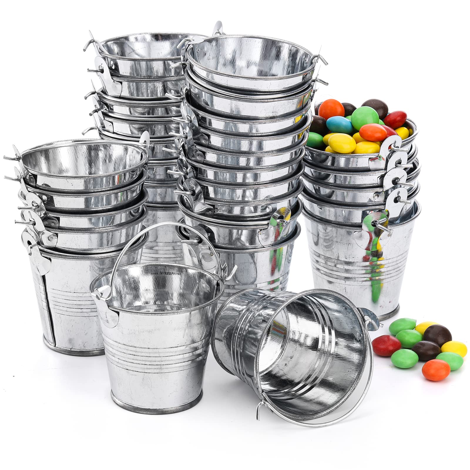 Frcctre 30 Pack Mini Metal Buckets with Handles, 5 x 4cm Small Galvanized Tin Pails Metallic Containers Pails for Party Favor Crafts Gift