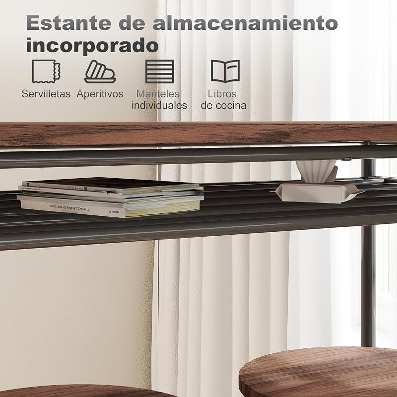 Bartisch und Hocker Set, 2 Hocker Industrial, Braun