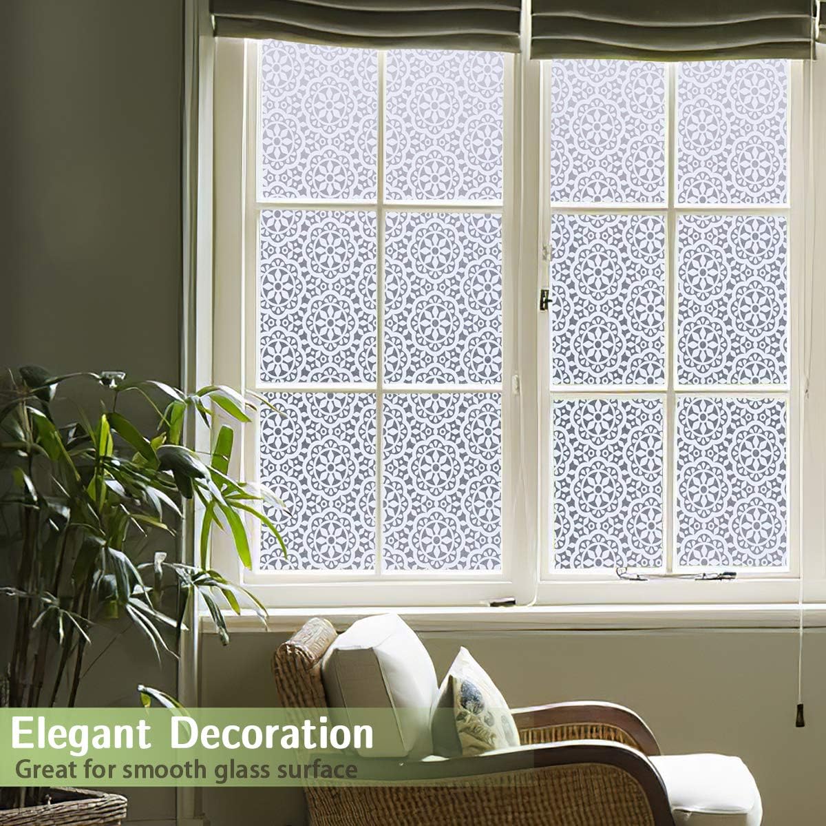 ConCus-T Patterned Window Privacy Film 90 × 200 cm Frosted Window Film Lace Decorative Glass Film Static Cling No Glue Self Adhesive Window Vinyl Stickers for Home Office Bathroom - Image 5