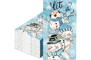 JarThenaAMCS 100Pcs Winter Guest Napkins Blue Snowman Watercolor Christmas Disposable Paper Napkins Dinner Hand Napkin for Xmas Party Supplies Table Decor