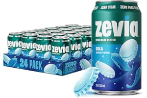 Zevia Zero Sugar Soda, Cola, 12 oz Cans (24-Pack) – Naturally Sweetened, Zero Calorie Sugar Free Soda - Non-GMO Project Verified, Gluten-Free, Vegan