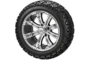 RM Cart - 14" Casino Gun Metal Gray/Machined on 23x10-14 Sierra Sport Tires (Set of 4), Fits Club Car & EZGo Carts, Golf Cart Tires and Wheels Combo, Can be Used on Lawn Mowers and ATV's