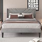 VECELO Upholstered Platform Full Bed Frame with Fabric Headboard,Wooden Slats Support/No Box Spring Needed/Mattress Foundation,Dark Grey