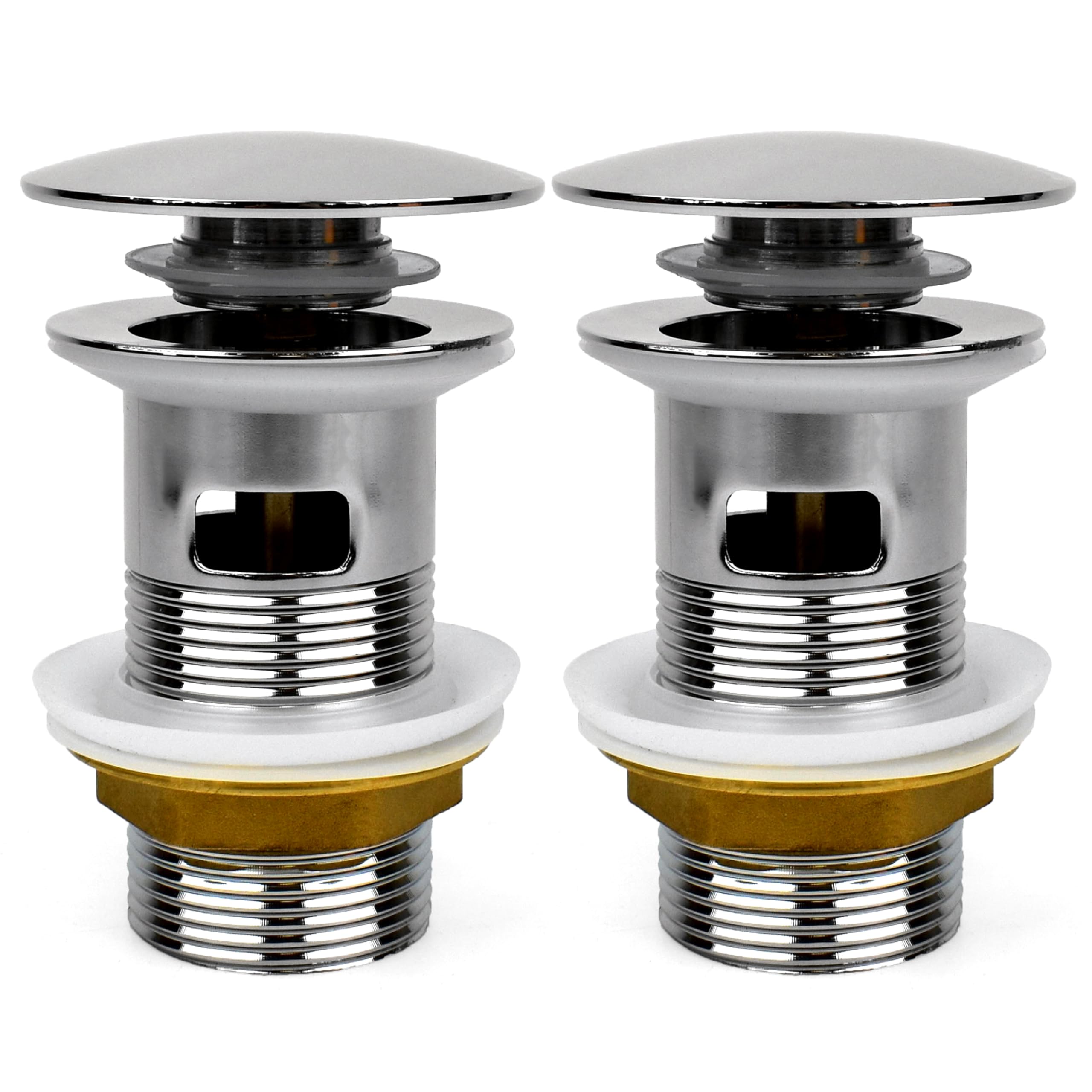 Xcel Home 2x Slotted Basin Waste | Chrome Dome Click Clack Sink Plug | Pop-Up Sink Plug Replacement | Solid Brass Construction | Standard G 1 1/4" BSP Connection | Sink Plug for Bathroom & Kitchen