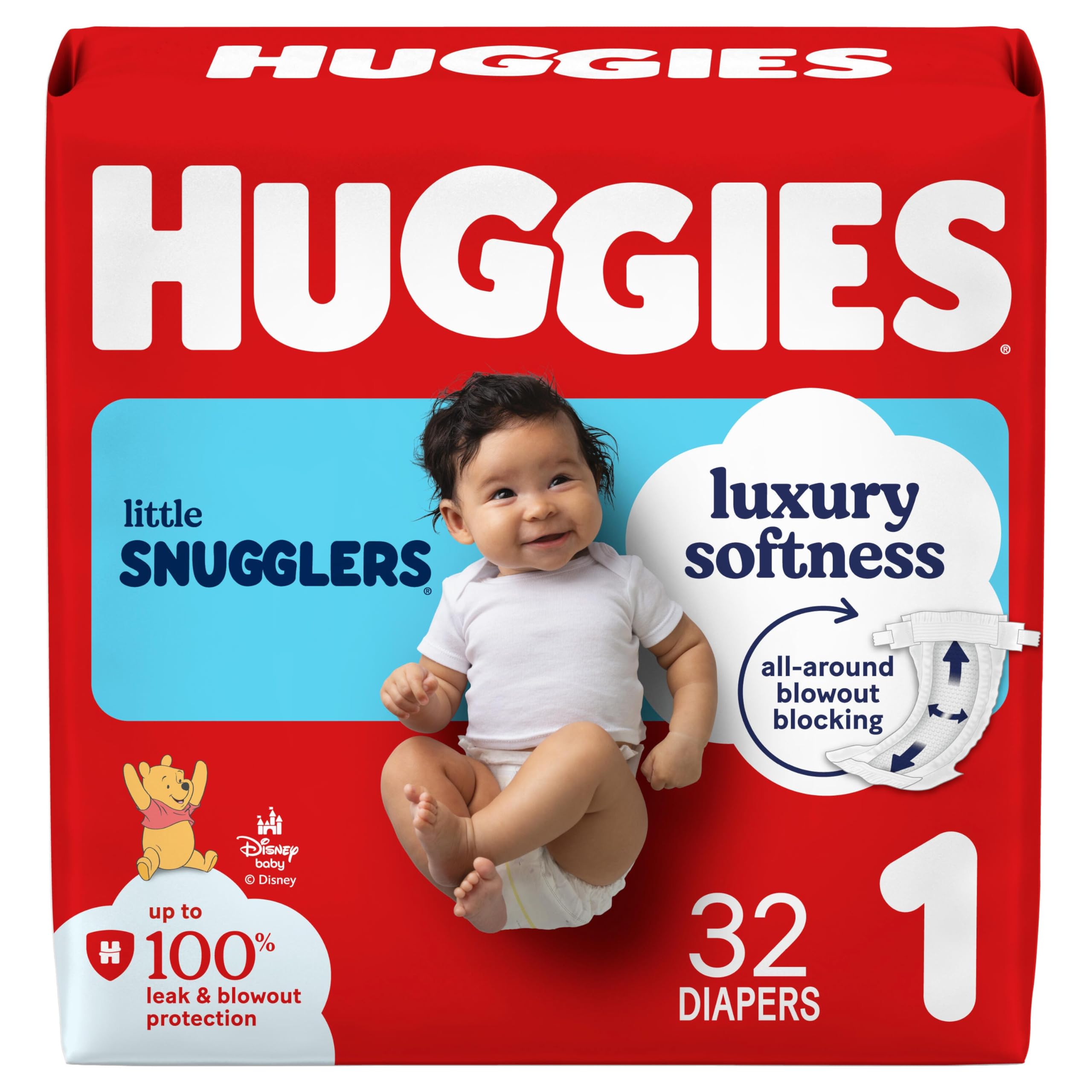 Huggies Size 1 Diapers, Little Snugglers Baby Diapers, Size 1 (8-14 lbs), 32 Count, Packaging May Vary