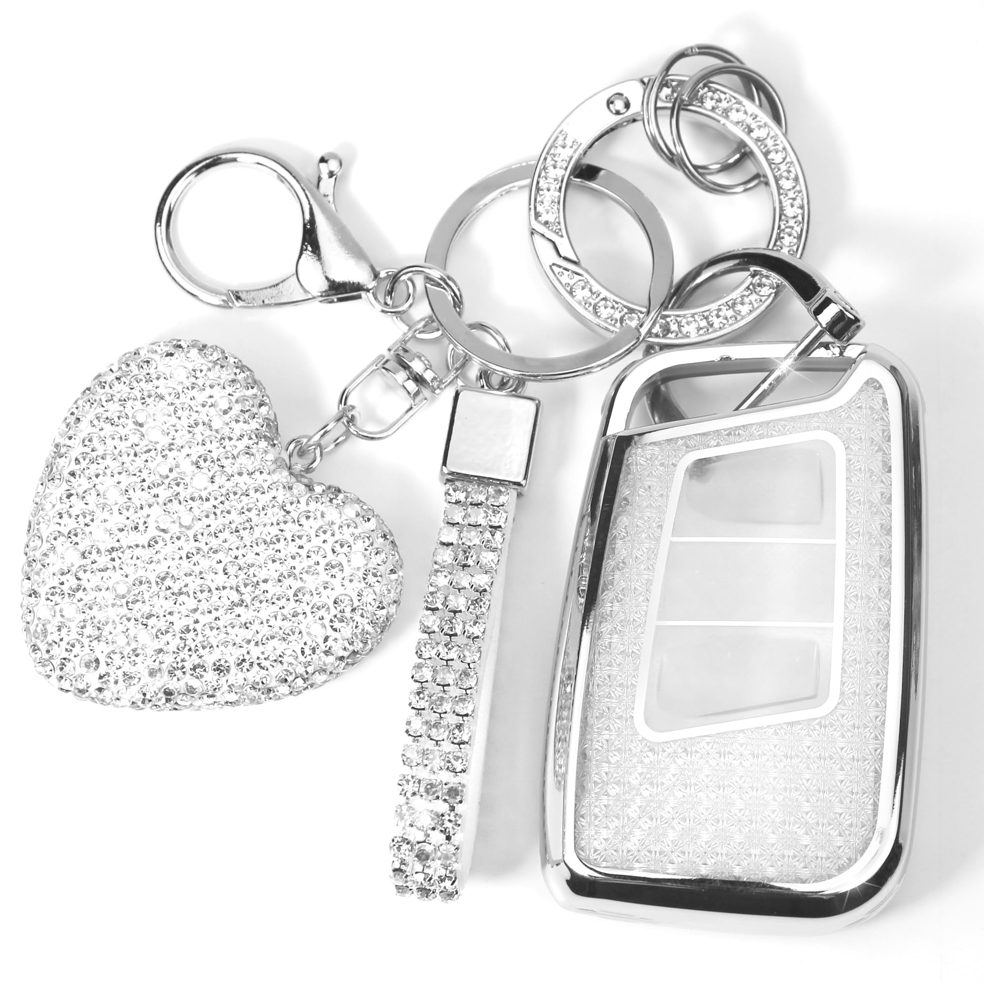 Photo 1 of YIKECASE Key Fob Cover with Diamond Keychain Car Key Holder Compatible with VW Volkswagen Atlas Tiguan Passat Jetta GLI Taos Arteon Smart Remote Key Protector for Women, (Silver-Heart)
