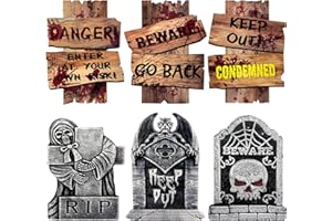 PZMLU Halloween Decorations Outdoor, 6 Pack Realistic Corrugated Plastic Tombstones and Scary Graveyard Signs with Stakes, Statues Scary Lawn Decor for Vampire Graves, Garden, Home and Party