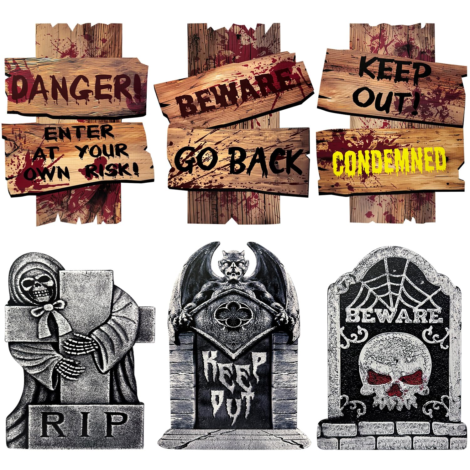 Photo 1 of Halloween Decorations Outdoor, 6 Pack Realistic Corrugated Plastic Tombstones and Scary Graveyard Signs with Stakes, Statues Scary Lawn Decor for Vampire Graves, Garden, Home and Party