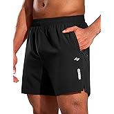 MIER Men's 5 Inch Inseam Running Shorts with Zipper Pockets Quick Dry Athletic Gym Workout No Liner Shorts, Lightweight