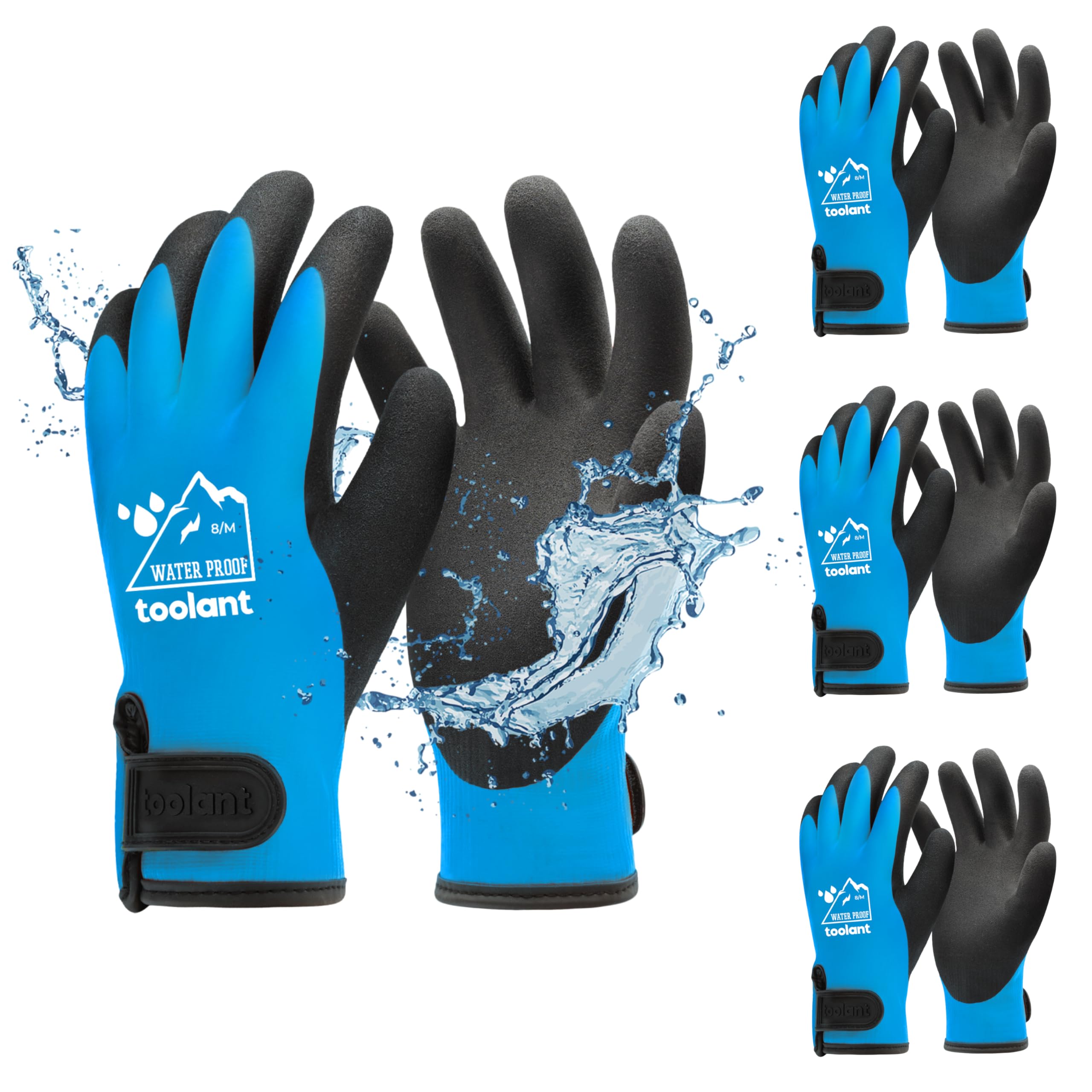 toolant 100% Waterproof Gloves Bulk Pack, 3 Pairs, Winter Work Gloves for Cold Weather, Touchsreen, Warm Freezer Gloves, Thermal Insulated, With Grip, Blue, Medium — image 1