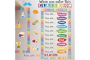 Dispowreath 74 Pcs Back to School Classroom Decoration Colorful Rainbow Bulletin Board Set When You Enter This Classroom Bulletin Board for Welcome Back Kindergarten Preschool Elementary Middle School