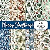 RAORAOYUE 24 Sheets Santa Claus Scrapbook Paper, 6" x 6" Cardstock Paper Pads, Single-Sided Winter Holiday Theme Christmas Ca