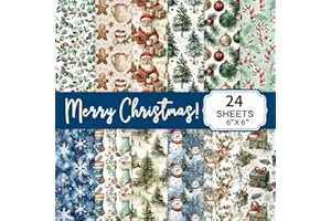 RAORAOYUE 24 Sheets Santa Claus Scrapbook Paper, 6" x 6" Cardstock Paper Pads, Single-Sided Winter Holiday Theme Christmas Ca