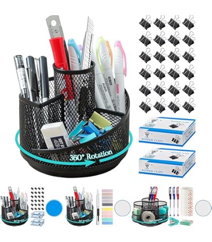 Organisateur De Bureau Rotatif 360° - 5 Compartiments - Pour Stylos, Pinceaux De Maquillage - Matériau ABS - Design Compact (diamètre 15 Cm) - 6