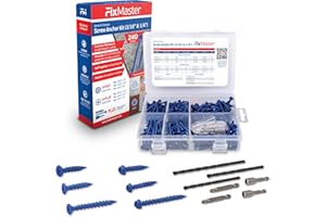 FIXMASTER Blue Multi Purpose Blue Concrete Screw Mix Kit - 240 pcs (3/16x1-1/4, 3/16x1-3/4 & 1/4x1-1/4 w/ 2 Sockets & 3 Drill Bits - Use in Concrete, Masonry, Wood & Brick