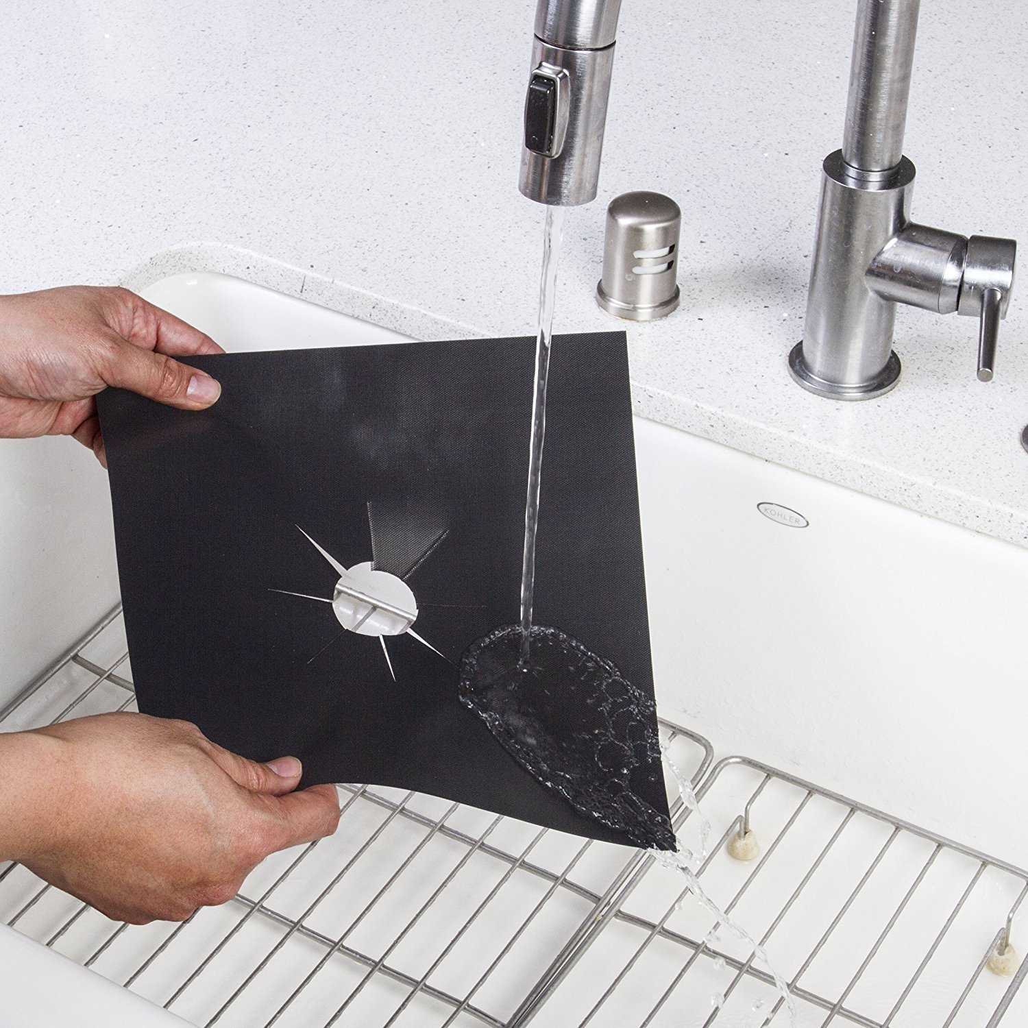 Kitchen + Home StoveTop Protectors – Set of 4 Nonstick Heavy Duty Reusable Stove top Gas Burner Liners - 100% PFOA & BPA Free