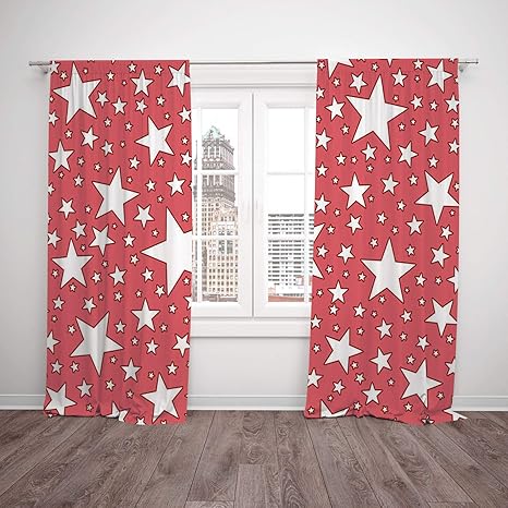 Thermal Insulated Blackout Window Curtain Coral Big And Small Star