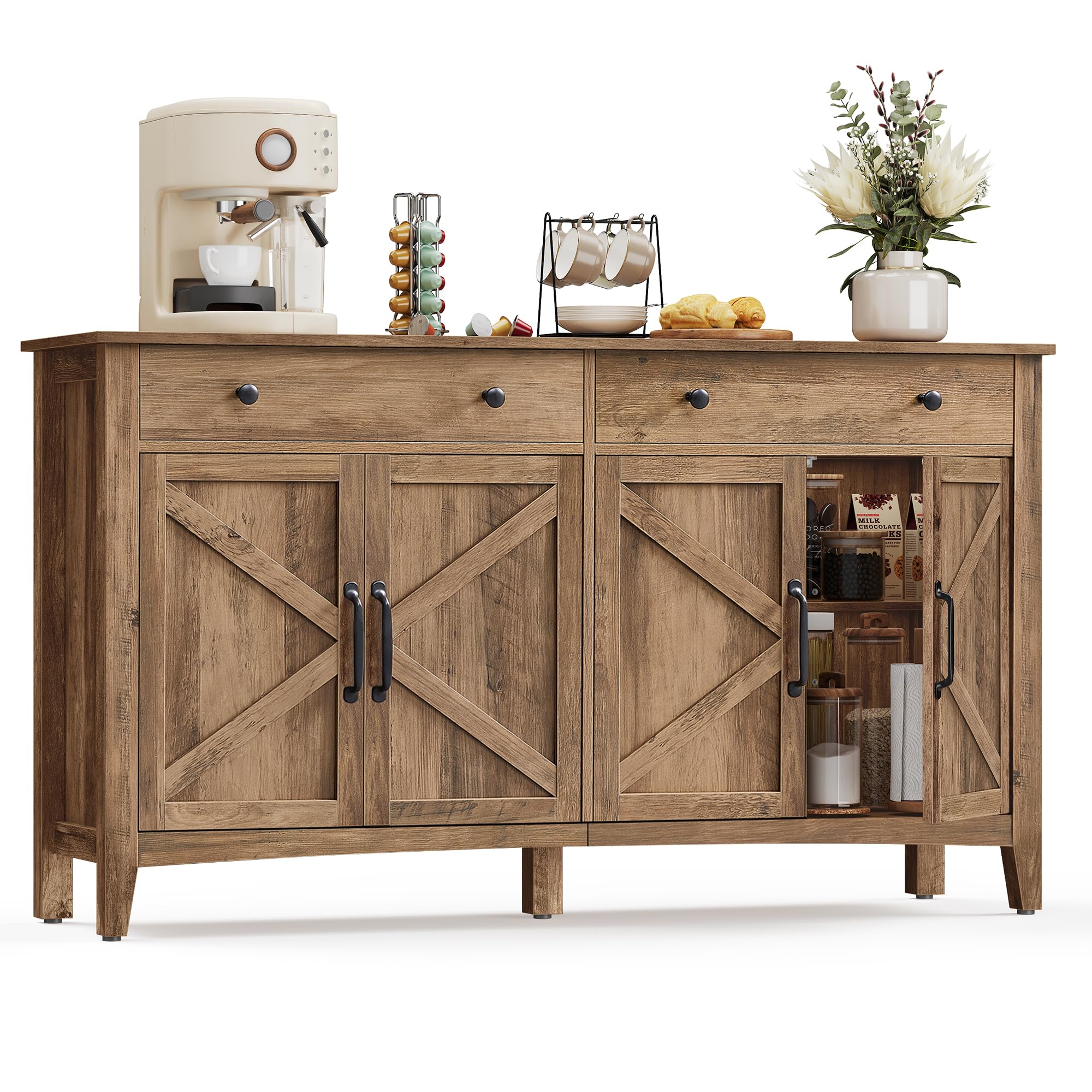 Photo 1 of VASAGLE LIRY Collection - Buffet Cabinet, Coffee Bar Cabinet with 2 Drawers, Adjustable Shelves, Sideboard Storage with Cable Holes, Drawer Dividers, Honey Brown UBBK381K01