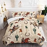 AILONEN Western Cowboy Comforter Set Twin Size, Rodeo Cowboy Riding Bull with Cacti Bedding Set for Teens,Boys Bedroom Decor,Ranch Jomon Duvet Set,3-Piece, 1 Quilt and 2 Pillowcases,Soft Breathable