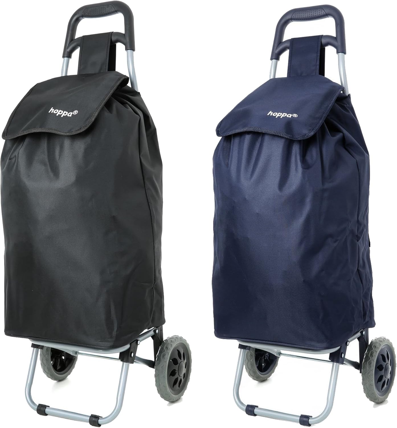 Black Navy 1 Year Guarantee Hard Wearing Wheel Rolling Push Trolly Flat Pack Hoppa Lightweight Wheeled Shopping Trolley