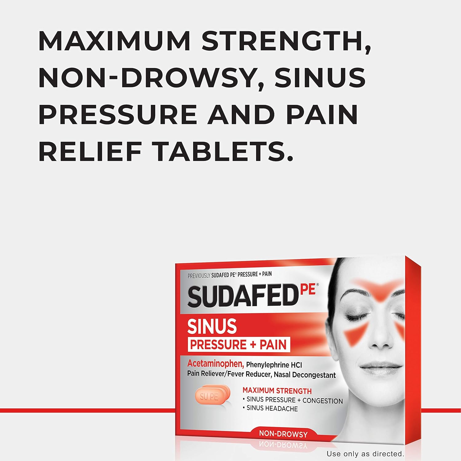Sudafed PE Sinus Pressure + Pain Relief Maximum Strength Non-Drowsy Decongestant, 24 ct: Health & Personal Care