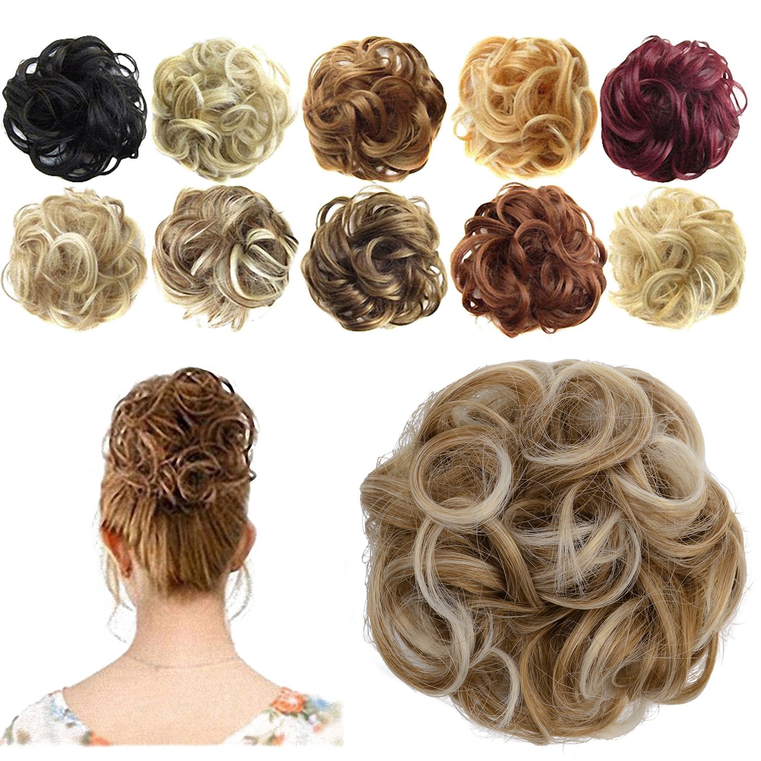 Feshfen Hair Ties Messy Hair Scrunchie Hair Bun Extensions Curly