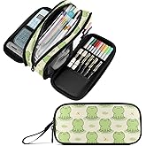 Fustylead Cute Frog Big Capacity Pencil Pen Case, Multi-Purpose Makeup Bag Organizer Storage Pouch for Office College School Hiking Travel
