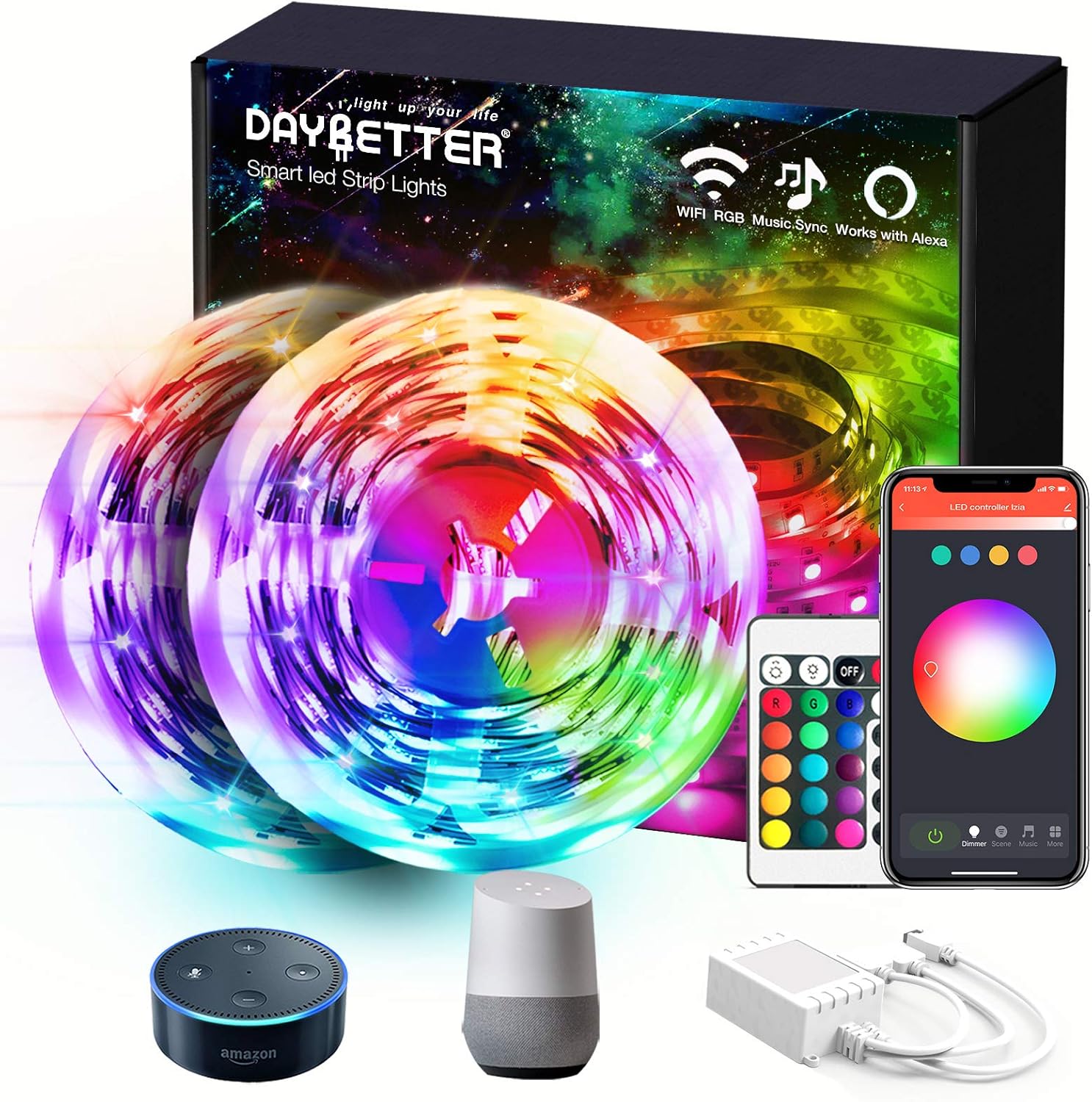Daybetter 50ft Led Strip Lights with WiFi App Control for Home Decoration(2 Rolls of 25ft)